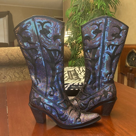 Helen’s Heart Black/ Blue sequins western / cowboy boot size 8 - Picture 2 of 9